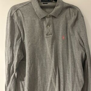 Ralph Lauren Heather Gray Long Sleeve Polo with Pink Logo